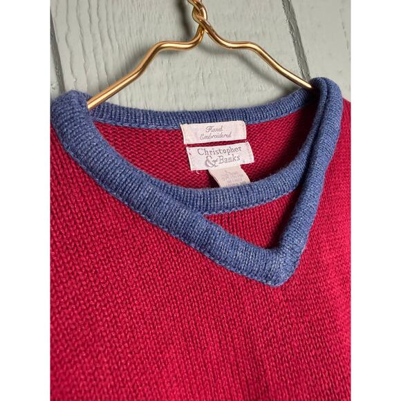 Vintage 90s Hand-Embroidered Christmas Stocking Sweater Women’s L - Picture 6 of 7